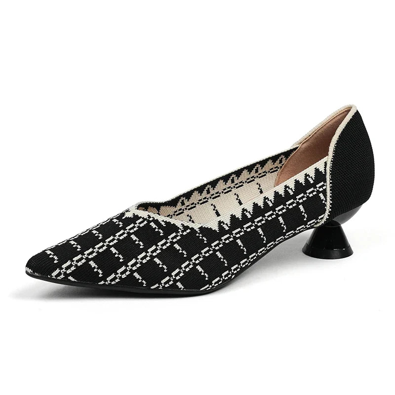 New Knitted Dress Shoes for Women Fashion Leopard Print Pointed Toe Shallow Designer Pumps Elegant Party Banquet Heels Ladies LadyShow.Store