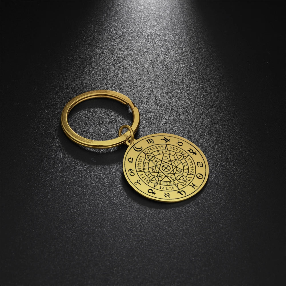 Dawapara Protection Secret Seal of Solomon Pendant Keychain Witchcraft Hexagram Wealth Fortune Amulet Stainless Steel Jewelry Pi-Mart
