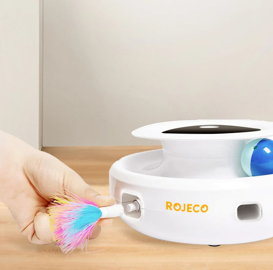 ROJECO 2 in 1 Smart Cat Toys Automatic Feather Fun Ball Toy Set For Cat Dog 5 Modes Electronic Interactive Pet Toy Accessories Pi-Mart