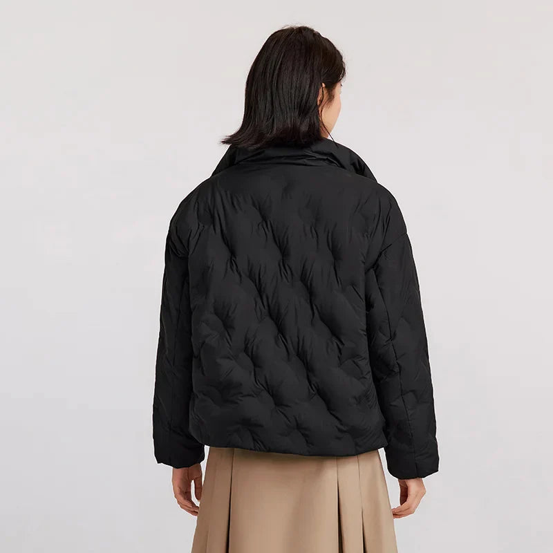 Semir Down Jacket Women Thin Houndstooth Loose 2024 New Winter Waterproof Windproof Stand-Up Collar Wear Down Jacket LadyShow.Store