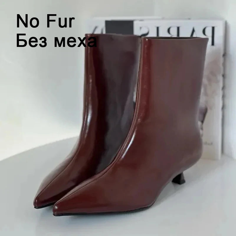JOZHAMTA Size 34-43 Women Real Leather Ankle Boots Fashion Mid Heels Shoes For Winter Boots Pointy Office Lady Daily Dress Shoes Pi-Mart