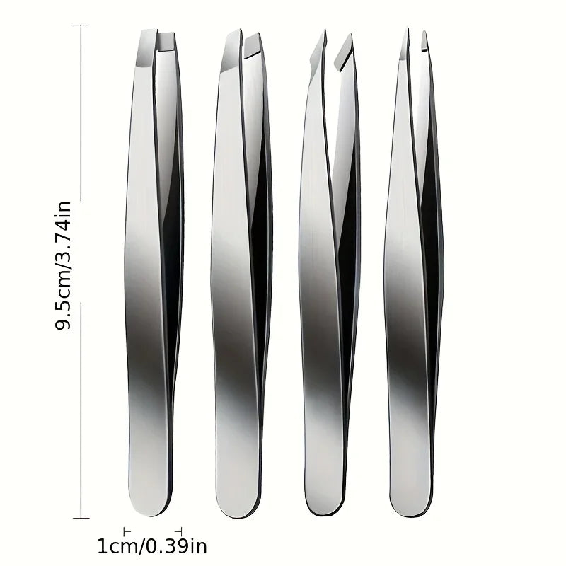 Ouriner Eyebrow Tweezers Set 4 Pcs Stainless Steel Eyebrow Forceps Professional Beauty Tool Set For Facial Hair Inward Growing LadyShow.Store