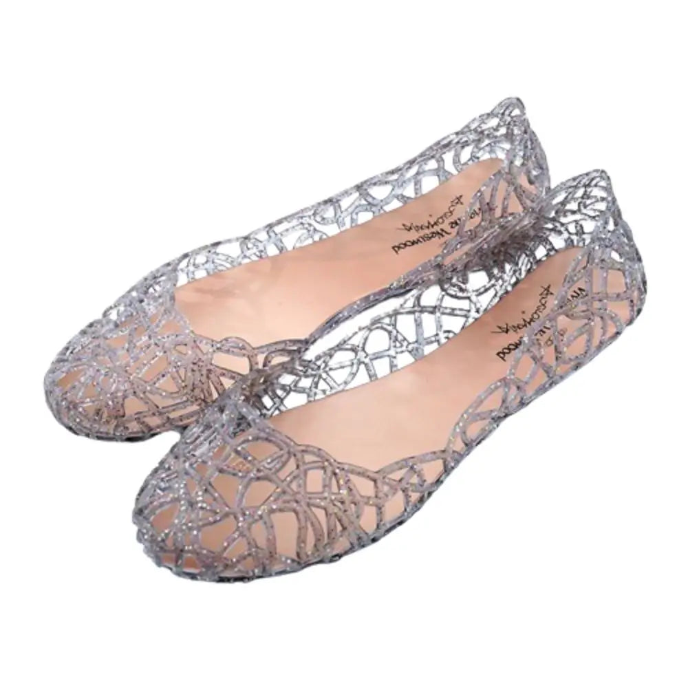 Comfortable Flat-soled Women Sandals Clear Shallow Mouth Beach Jelly Shoes Breathable Hollow Out Bling Sandals Footwear LadyShow.Store