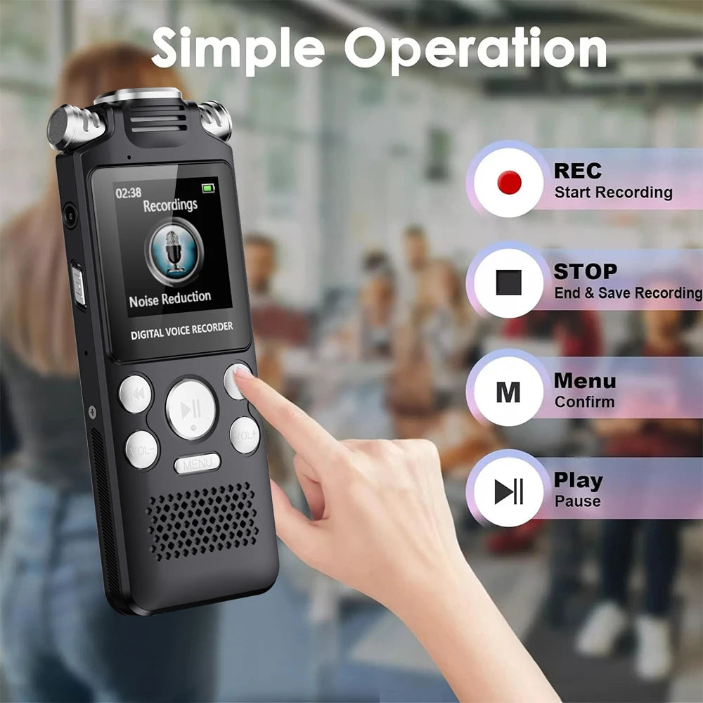 Professional Voice Activated Digital Audio Voice Recorder 8GB 16GB 32G Noise Cancelling Recording PCM Support OTG WAV MP3 Player Pi-Mart