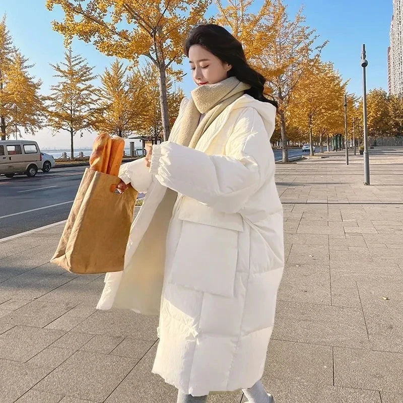 2024 New Korean Women's Jacket Winter Parkas Loose Hooded Cotton Padded Female Long Down Jacket Thicken Oversize Puffer Coats LadyShow.Store