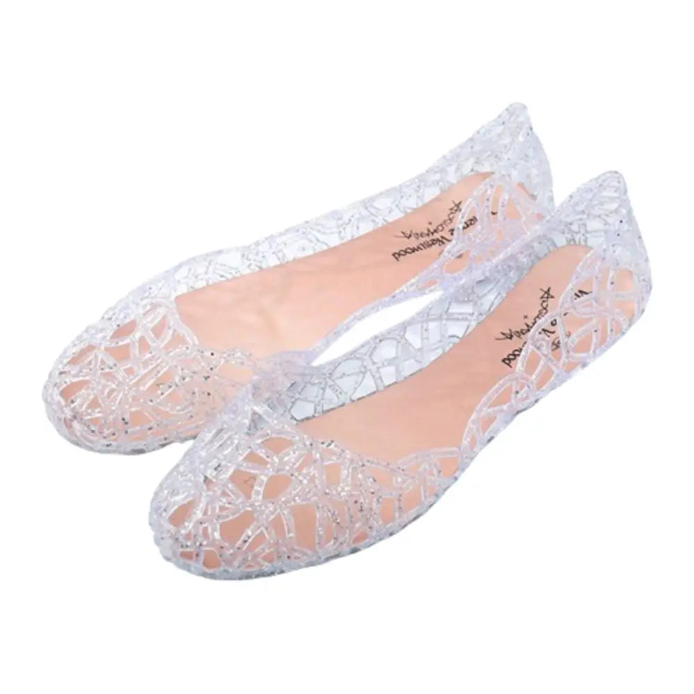 Casual Flat-soled Women Sandals Hollow Out Clear Beach Jelly Shoes Breathable Shallow Mouth Bling Sandals Ladies LadyShow.Store