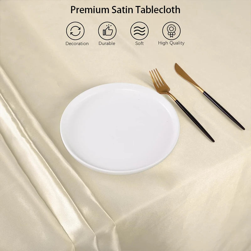 Rectangle Wedding Satin LargeTablecloth Bright Smooth Silk Table Cover Christmas Anniversary Dining Party high-end Table Decor Pi-Mart