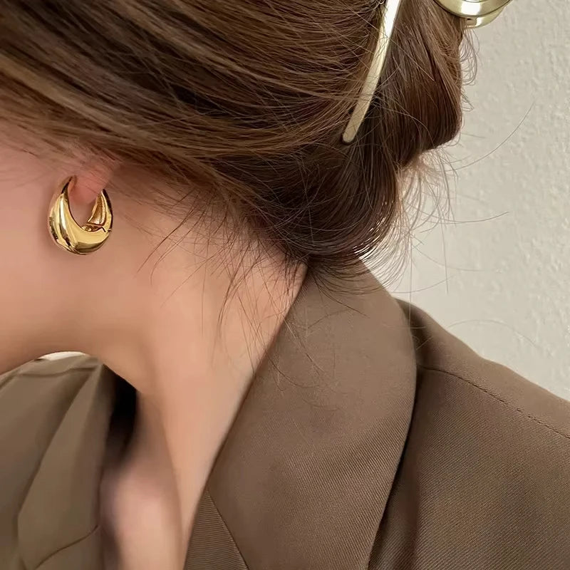 Stainless Steel Smooth Metal Chunky Hoop Earrings for Women Fashion Round Circle Hoops Statement Earrings Trendy Jewelry Pi-Mart