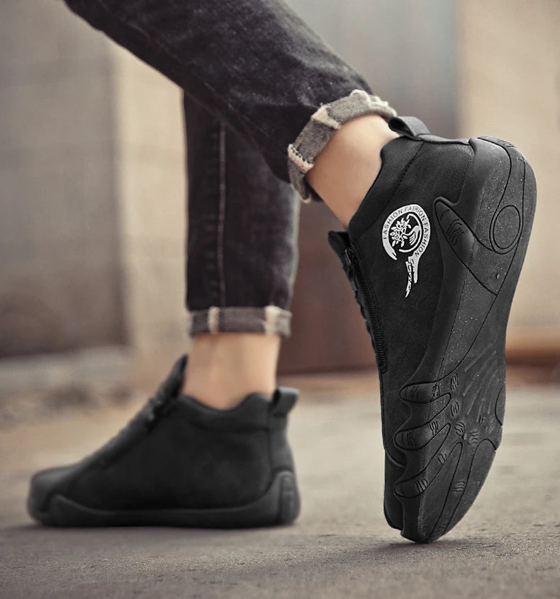 Men's Casual Shoes Side Zipper Short Boots Versatile Flats Bottom Trbottomyy Fashion Pu Leather Men's Shoes Spring Suitable for Outdoor Sports Pi-Mart