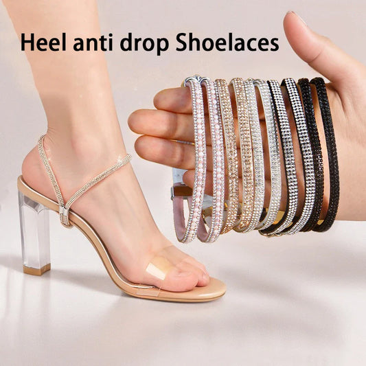 Rhinestone High Heels Shoes Band Anti-loose for Women Shoelaces Anti-drop Elastic Fixed Heel Laces shoe accessories LadyShow.Store