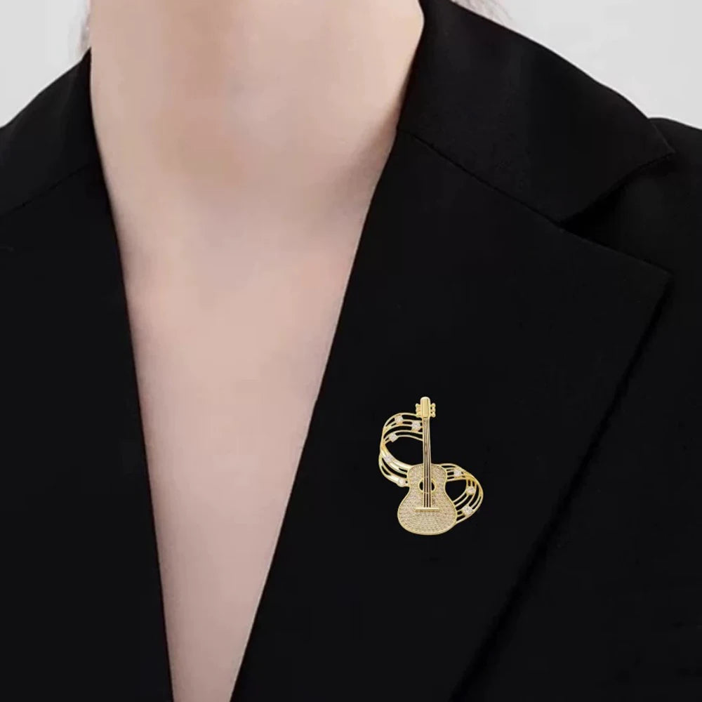 Trendy Guitar Brooch Shining Rhinestones New Unique High-end Design Creative Elegance Brooch Chest Flower Party Delicate Jewelry Pi-Mart