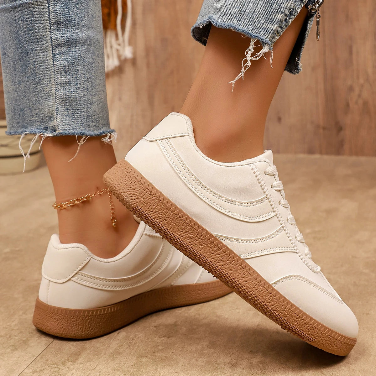 Retro Brown Platform Sneakers Women 2026 Flat Trend German Training Shoes Woman Plus Size 43 Non-slip Thick Sole Vulcanize Shoes Pi-Mart