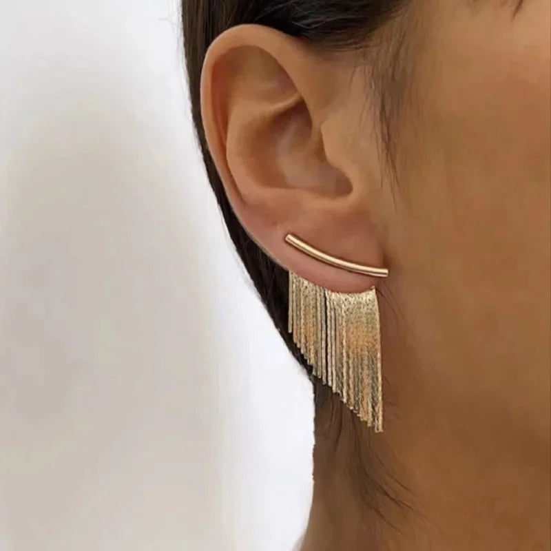 Fashion Statement Earring Long Statement Gold Color Bling Tassel Earrings For Women Female Wedding Daily Pendant Jewelry Gifts Pi-Mart