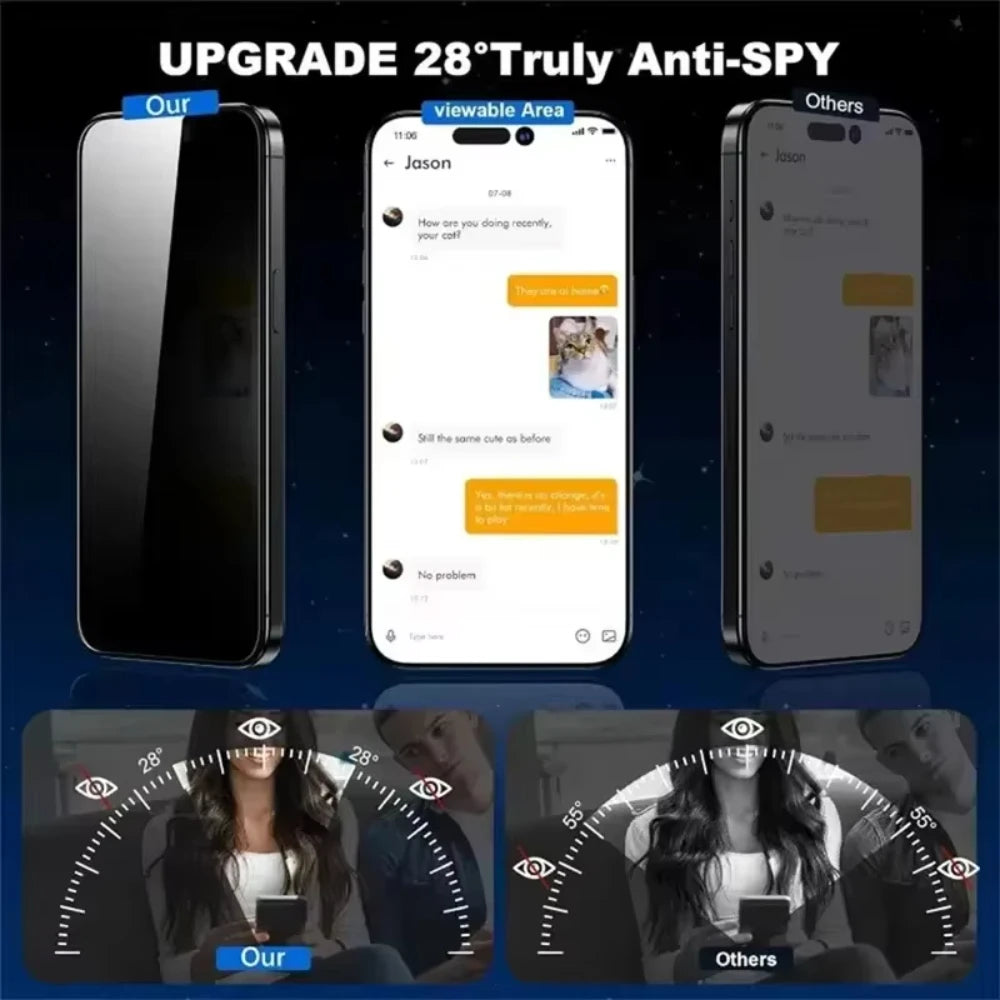 3Pcs Privacy Tempered Glass Dust Free Installation Protector for IPhone 18 17 16 15 14 13 12 11 Pro Max Anti-Spy Screen Protecto Pi-Mart