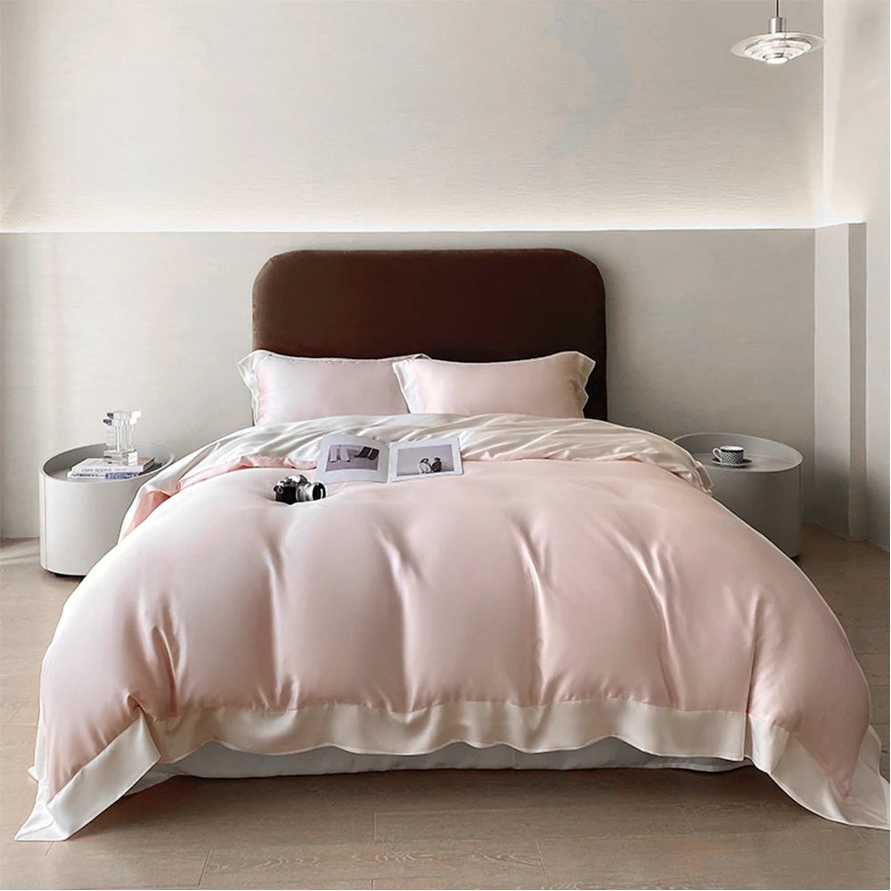 Liv-Esthete Top Grade 100% Silk Duvet Cover Set Queen King Yellow White Bedding Set Flat Sheet Beauty Pillowcase Bed Linen Pi-Mart