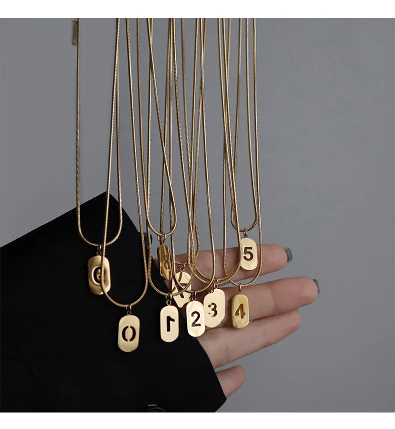 Stainless Steel Angel Number Necklace 0 1 2 3 4 5 6 7 8 9 Rectangle For Women Men Hollow Lucky Number Chain Necklaces Jewelry Pi-Mart