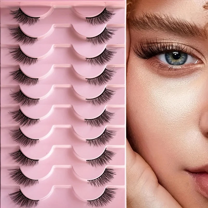 Half eyelashes, natural appearance 10 pairs of thick cat eyelashes 10mm Wispy eyelashes with short false eyelashes Applying masc LadyShow.Store