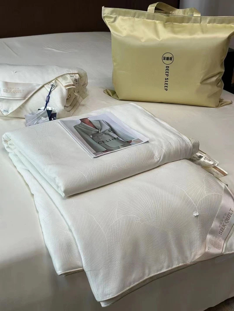 100% Natural Silk Quilt Lyocell Fiber Duvet Queen Size Summer Blanket White Luxury Jacquard Bedding Single Double Bed Comforter Pi-Mart