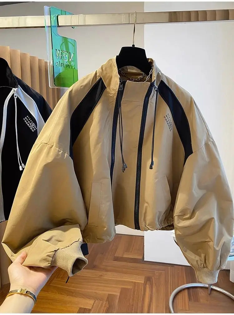Zipper Design Niche Loose Casual Stand Collar Windbreaker Jacket Spring and Autumn Short Jacket Jacket Top Pi-Mart