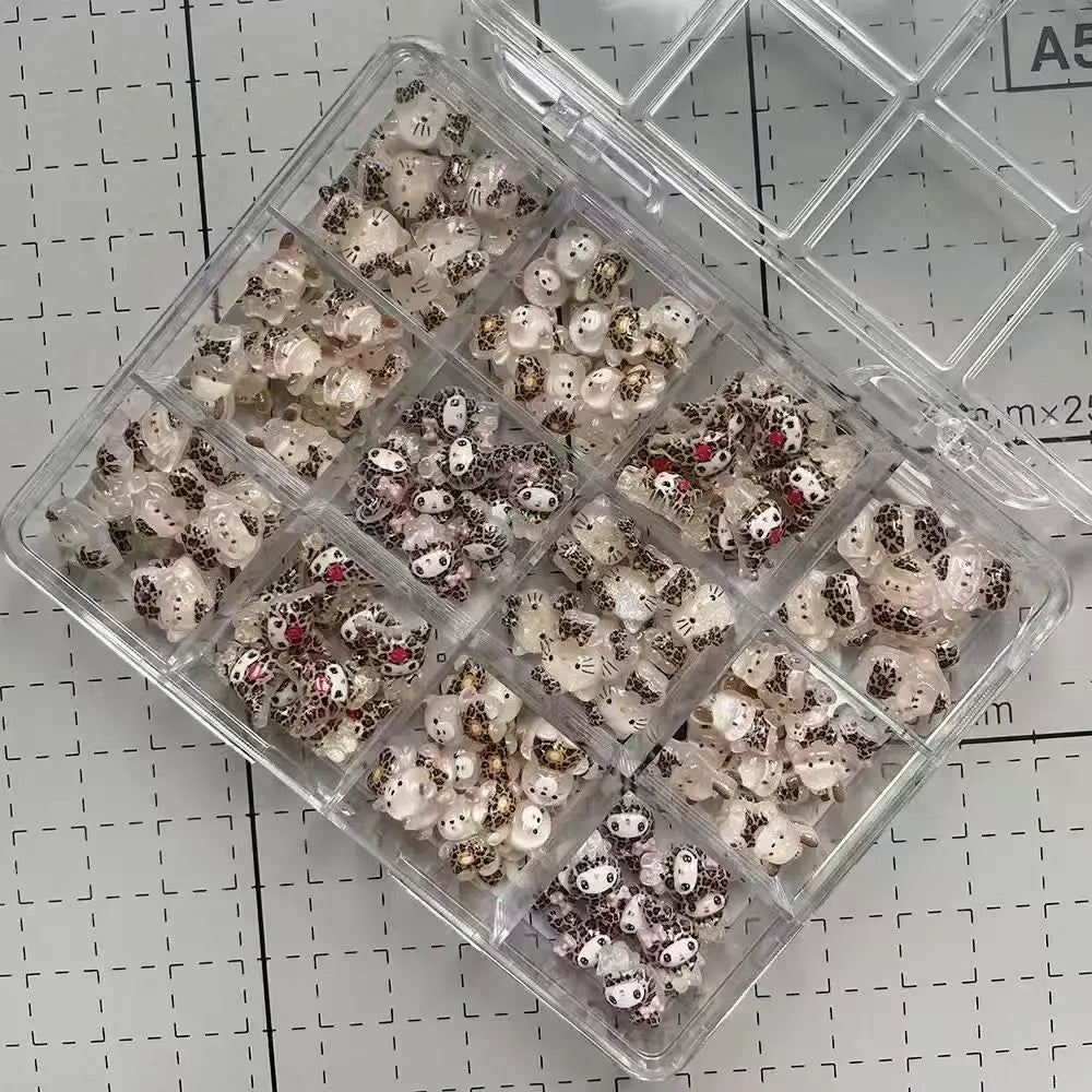 120PCS Box Mixed Hello Kitty 3D Nail Charms Cute Cartoon Resin Ornaments Kawaii DIY Nail Art Manicure Decor Accessories Pi-Mart