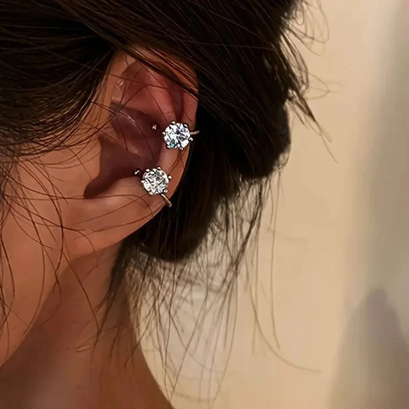 2Pc New Shiny Zircon Clip Earrings Adjustable Non Piercing Ear Clips for Women Daily Wear Party Banquet Jewelry Gift New Fashion Pi-Mart