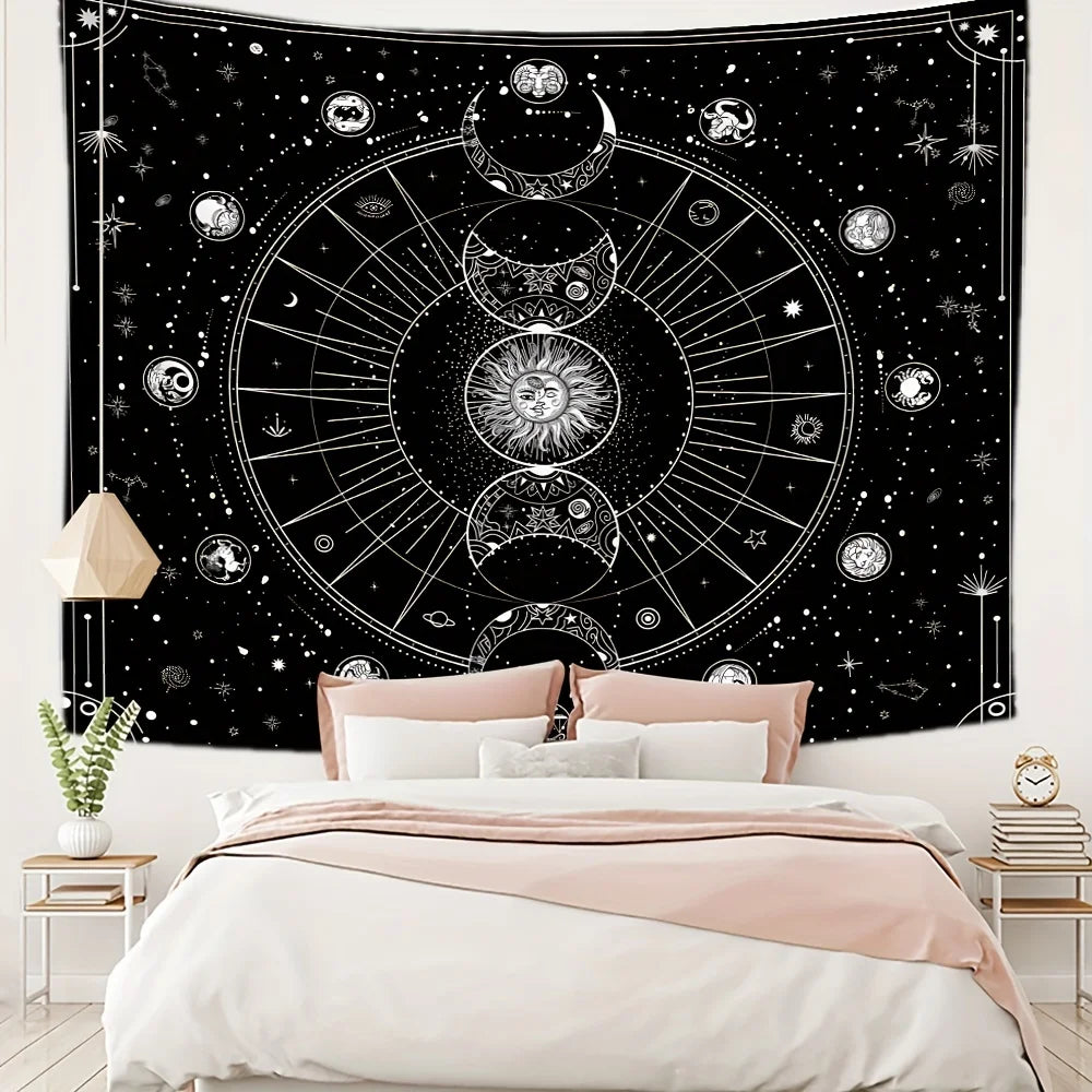 1pcS75*58cm Sun Moon Horoscope Divination Printed Tapestry Home DecorTapestry Wall Decor Pi-Mart