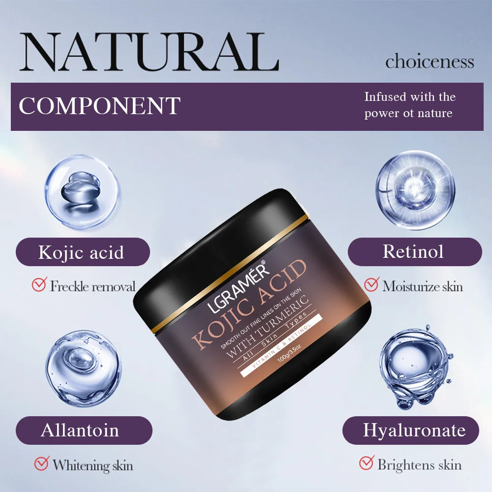 Kojic Acid Vitamin C &Turmeric Moisturizer Face Cream Fade Dark Spot Wrinkle Brightening Skin Firming Tighten Lighten Face Cream Pi-Mart