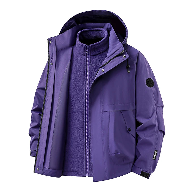 New Autumn and Winter Three in One Outdoor Jacket for Couples Warm Hooded Waterproof Two-piece Set Windbreaker Hiking Jacket Pi-Mart