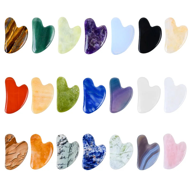 Natural Stone Face Care Massager Rose Quartz Amethyst Crystal Facial Gua Sha Tool Skin Massage Mineral Stone Beauty Products Tri Light Beauty