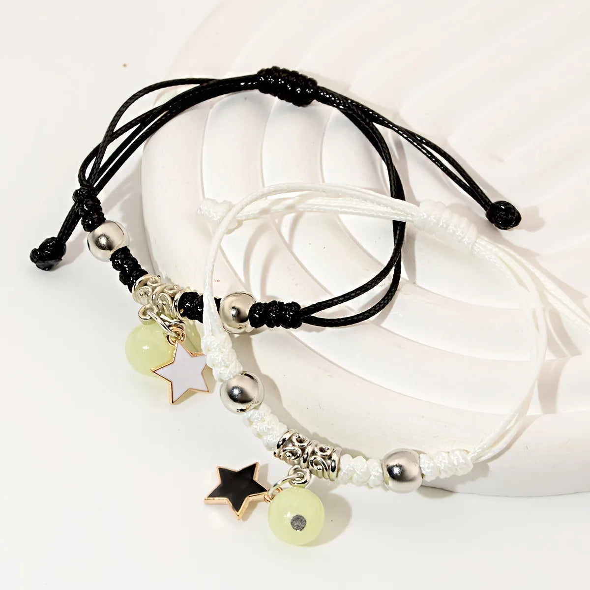 2PC Fashion Luminous Beads Star Couple Bracelet for Women Men Charm Cat Flower Heart Moon Love Matching Friend Bracelet Jewelry Pi-Mart