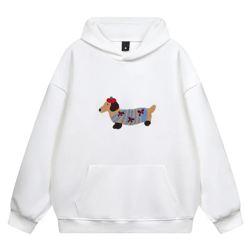 Unisex Hooded Sweatshirt Chinese Style Printed Loose Fit Couple Top Autumn Winter Casual Streetwear Minimalist Pullover Pi-Mart