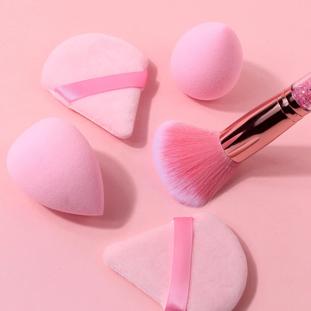 11Pcs Pink Makeup Brush Set with Sponge & Puff, Professional Glitter Handle Brushes for Foundation, Eyeshadow, Blush, Full Face Pi-Mart