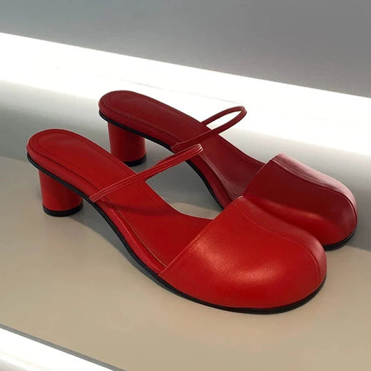 Summer Cover Toe Women Mules Slippers Elegant Slip On Singbacks Slides Ladies Outdoor Street Style Sandalias LadyShow.Store