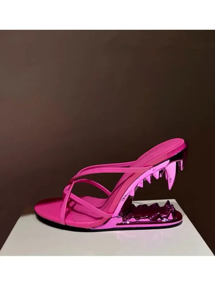 2026 Summer New Metal Tiger Teeth Single Shoes, High Heels, Fashion Show, Women's Wear, Size 44 Women's Sandals LadyShow.Store