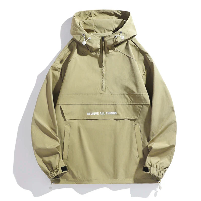 CHRLCK Men Hiking Jacket Outdoor Waterproof Fishing Hooded Sport Jacket Adjustable Drawstring Travel Jacket Mountaineering Coats LadyShow.Store