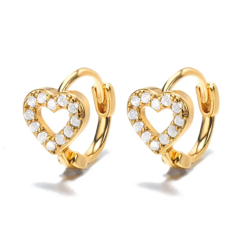Hollow Zircon Heart Earrings For Women Stainless Steel Gold Color Heart Earring Luxury Wedding Couple Jewelry Gift Free Shipping Pi-Mart