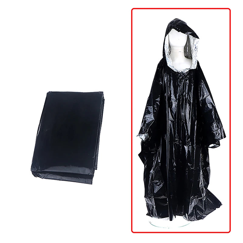 Waterproof Emergency Rain Poncho PE Thermal Blanket Raincoat Hooded Cover For Outdoor Camping Hiking Travel Motorcycle Rain Gear Pi-Mart