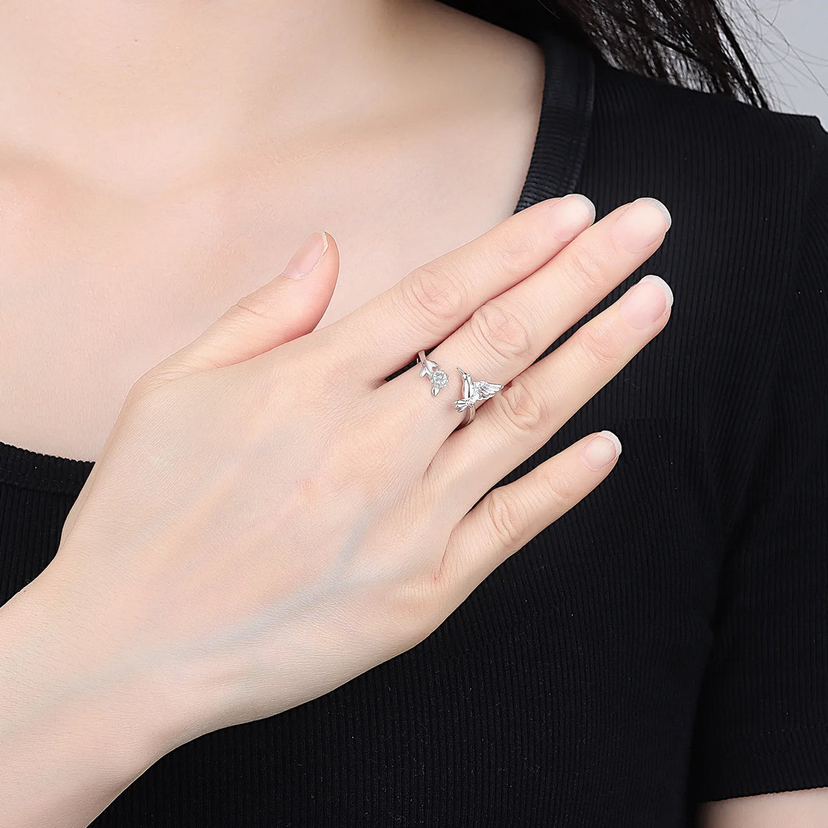 Original 925 Sterling Silver Open Ring Exquisite Panda Dolphin Adjustable Ring Original Daily Fine Jewelry Women Birthday Gifts Pi-Mart