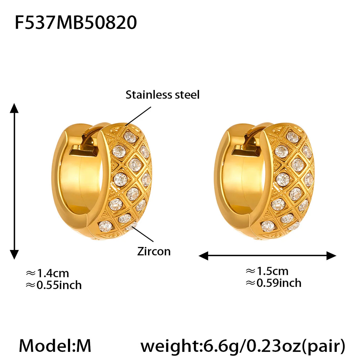 Liora Stainless Steel Zircon Women Hoop Earrings Metal Texture PVD Gold Plated Hypoallergenic Wedding Banquet Earrings Jewelry Pi-Mart