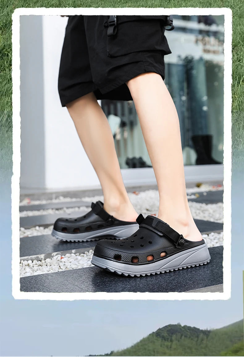 Casual Clogs Men 2026 New Trendy Summer Beach Sandals for Men Thick-bottom EVA Garden Shoes Closed-toe Fashion Slippers for Men Pi-Mart