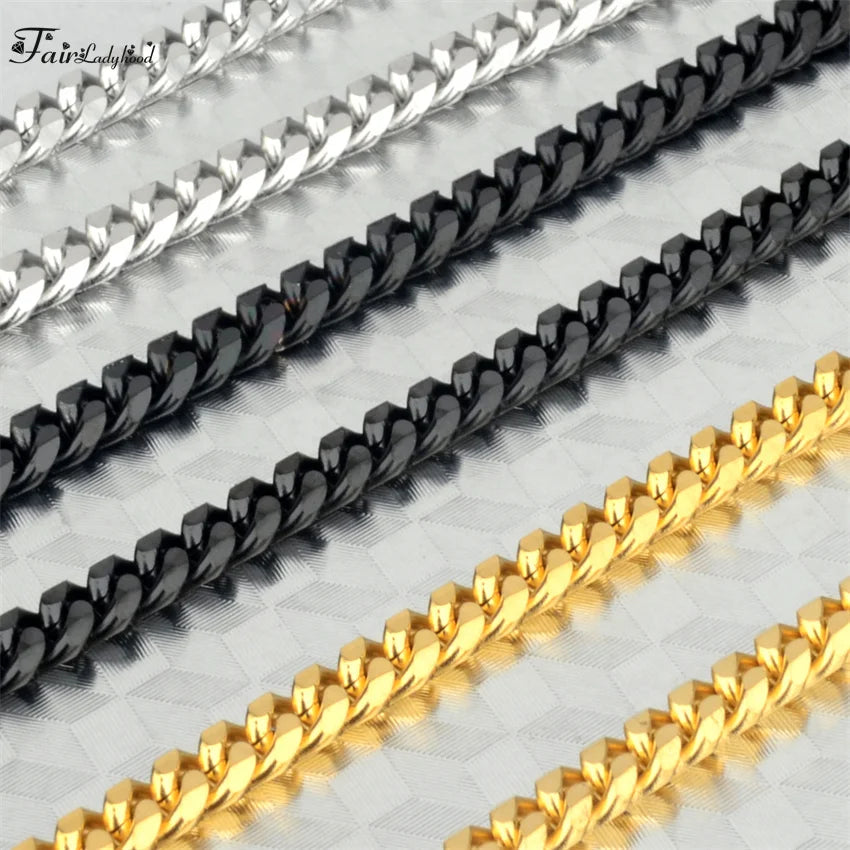 1 piece Size 3.6mm-9mm Men's Necklace Stainless Steel Cuban Link Chain Bracelet Necklace Steel Color Male Jewelry Pi-Mart