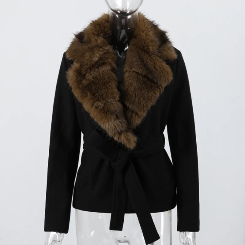 Fashion Faux Fur Patchwork Cotton Coat Women Lapel Zipper Pocket Cropped Street Warm Jacket 2026 Winter Lady Puffer Jackets New Pi-Mart