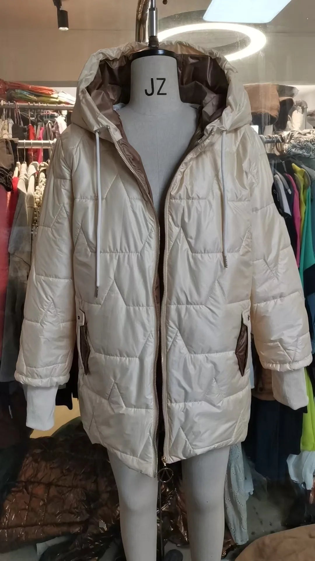 Parkas Coat Women Cotton Padded Jacket Hooded Outerwear Winter Thick Warm Pockets Zipper Puffer Windproof Mid Length Overcoat LadyShow.Store