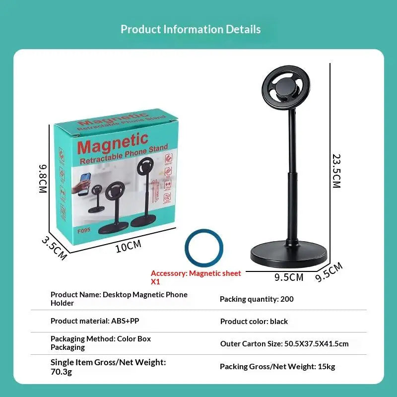 New··Adjustable Magnetic Phone Stand With Telescopic Pole And 360 Degree Rotation Desktop Holder For Compatible Smartphones Pi-Mart