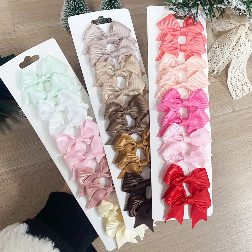 10Pcs/Set Solid Color Kids Bows Hair Clips for Baby Girls Handmade Ribbon Bowknot Hairpin Barrettes New Year Hair Accessories Pi-Mart