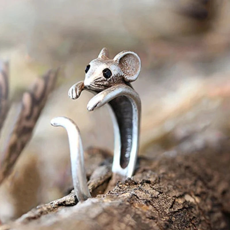 Silver Color Mouse Open Ring For Women Creative Cute Little Animal Adjustable Rings Charming Party Fashion Jewelry Gift Pi-Mart