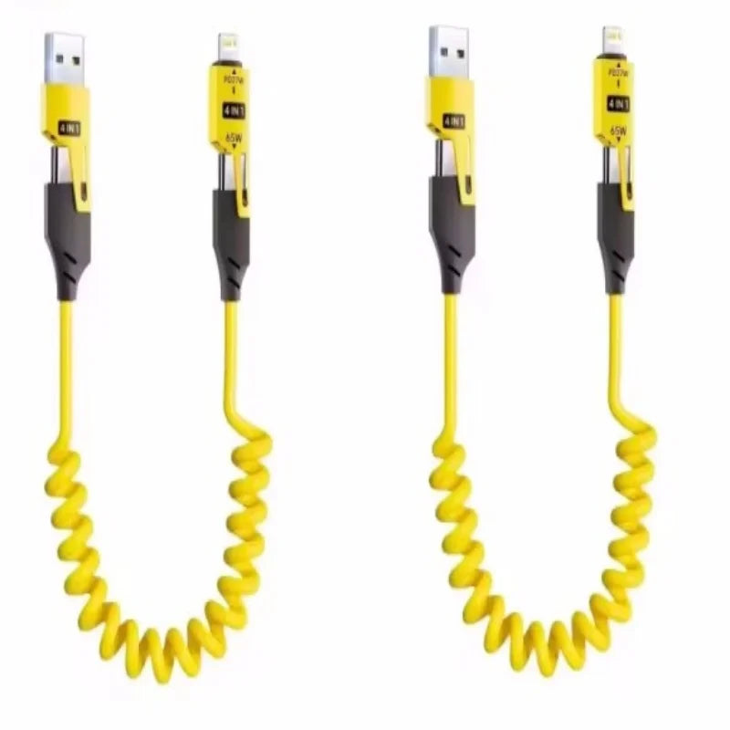 2PCS 4 in 1 65W Spring Short Data Cable 6A USB Type C Spring Telescopic Quick Charger Wire Spring USB Cable for IPhone15 141312 Pi-Mart