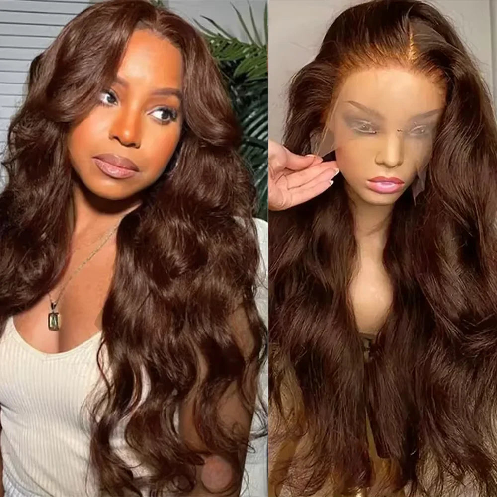 Body Wave Chocolate Brown 13x6 HD Lace Front Human Hair Wigs 200 Density HD Lace Frontal Wigs For Women Wigs Pre Plucked Hair LadyShow.Store