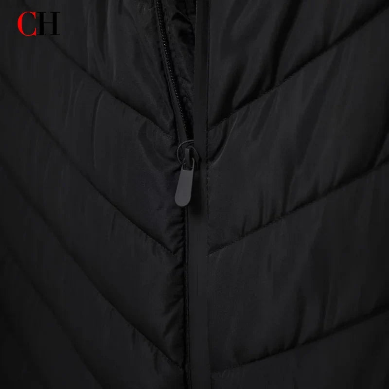 CH Womens Circular Chest Patch Badge Chevron Quilted Hooded Puffer Jacket Panel Sleeves Daily Commute Wear LadyShow.Store