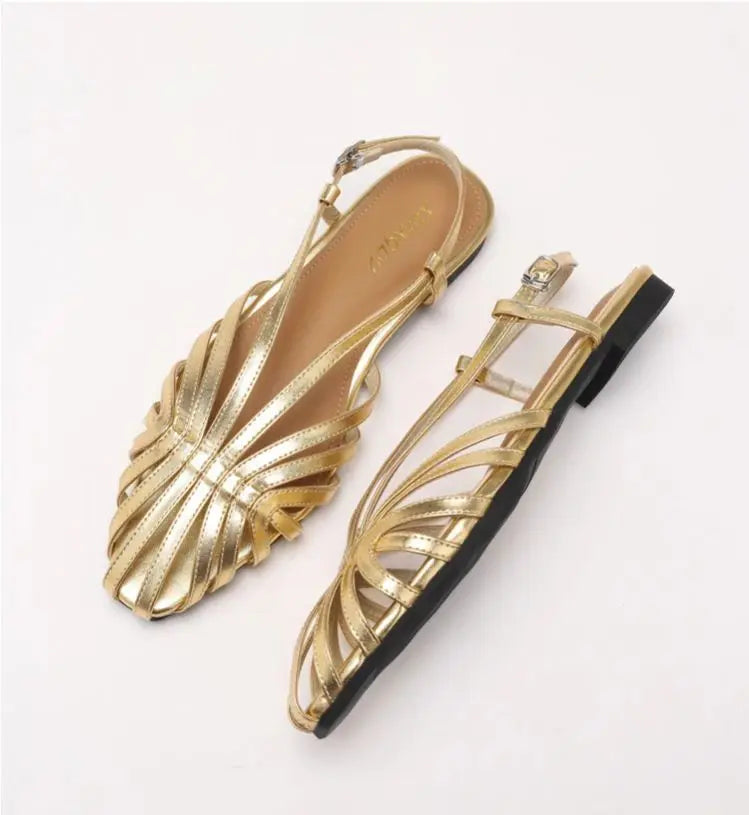 ZAROY Narrow Band Women Flat Sandals Large Size Designer Brand Banquet Wedding Shoes Summer Hollow Beach Gladiator Sandalias LadyShow.Store